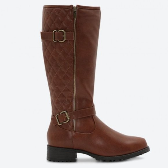 Quilted Knee High Western Boots - Brown - Picture 2 of 8